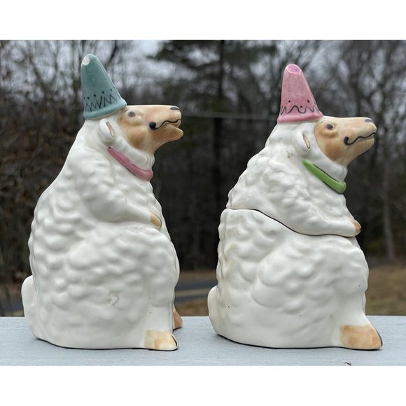 Pair of Vintage Tom Hatton Figural Ceramic Sugar & Creamer Set Sheep Lambs Cute! - Picture 3 of 16